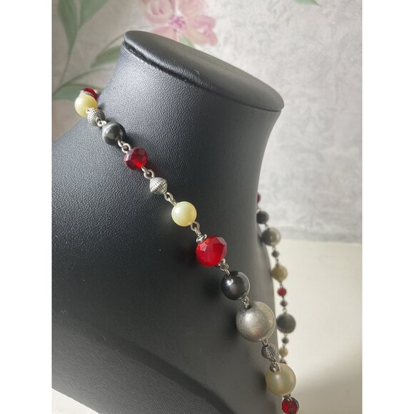 Long Multicolor Beaded Necklace With Silver-Tone Accents & Lobster Clasp - Picture 4 of 4